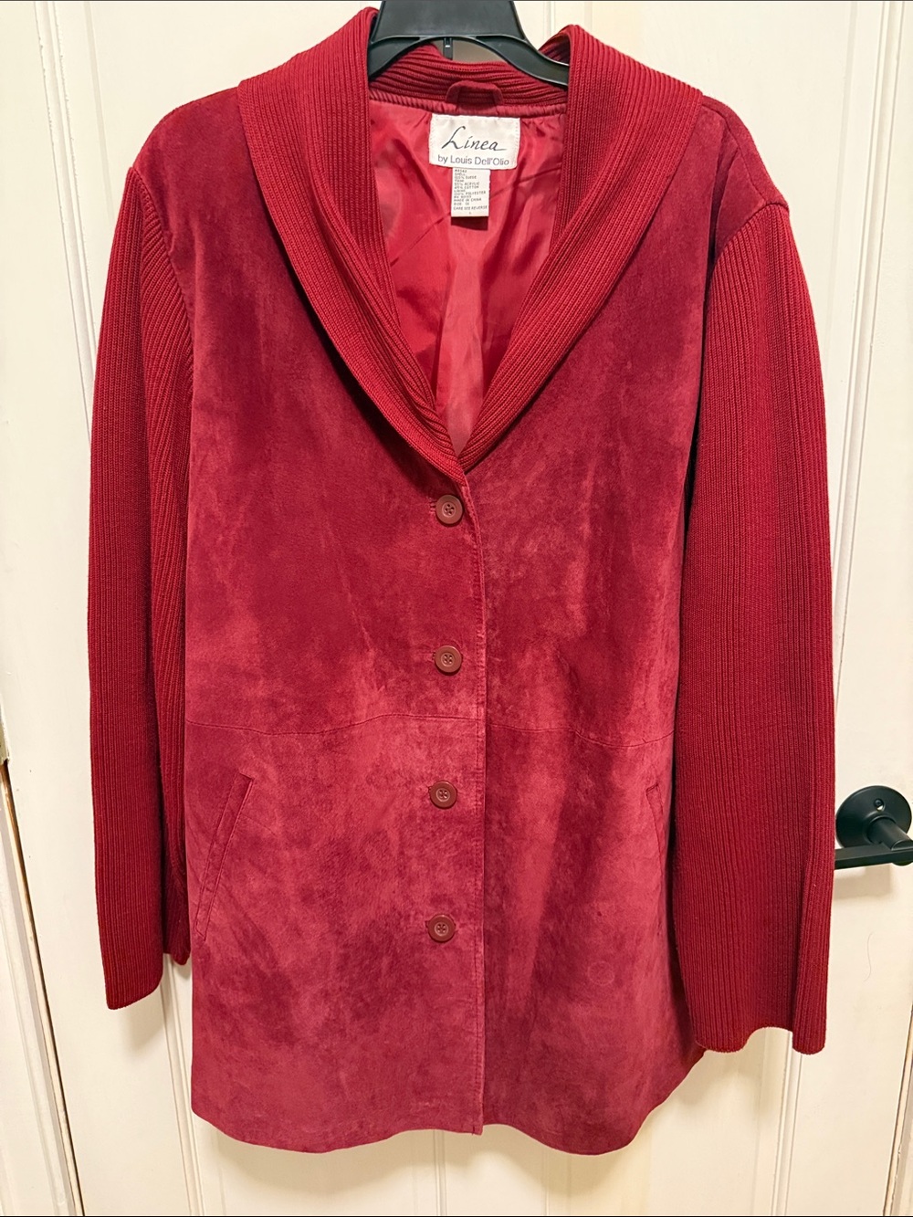 Vintage Linea by Louis Dell'Olio Cranberry Red Suede Coat with Knit Accents -1X